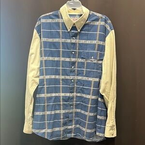 Express Riders Blue and Cream Plaid Men's Western Shirt, Size XL